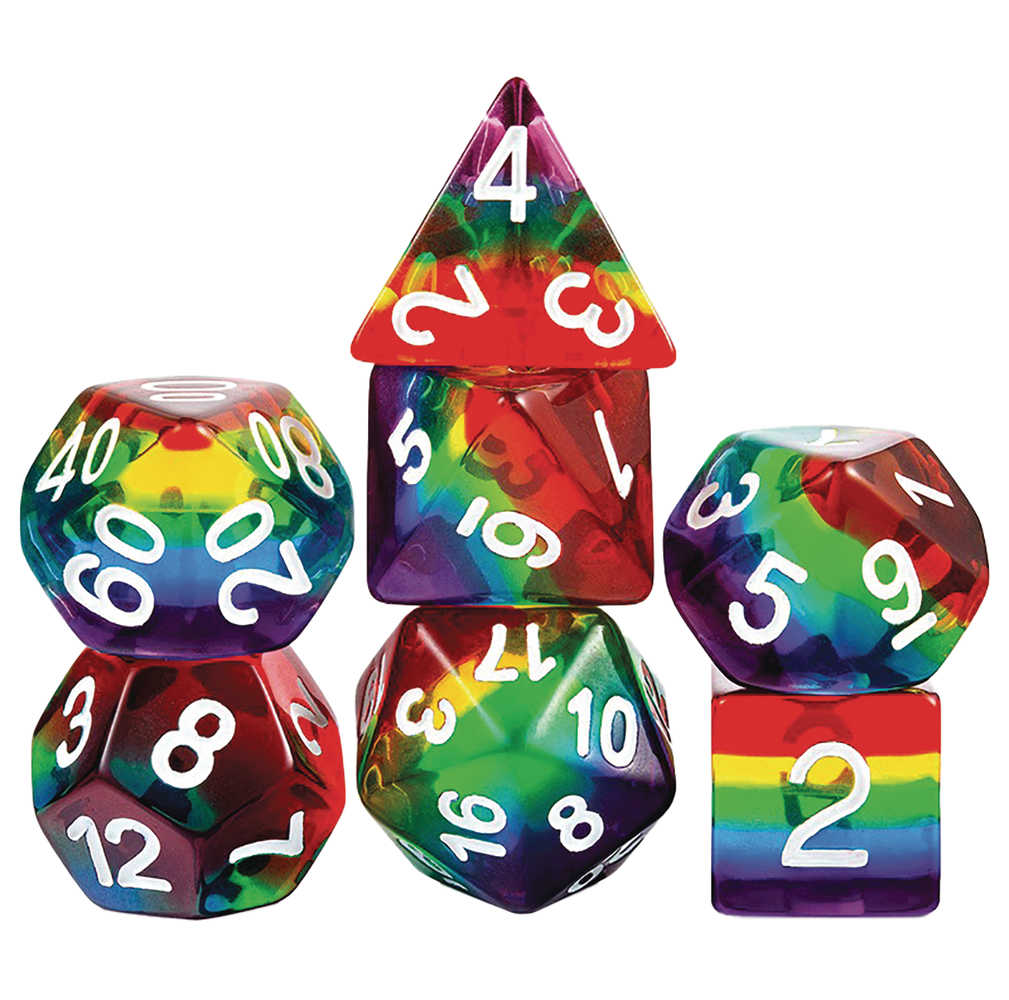 Resin Dice Clear Rainbow 7 Pc Set