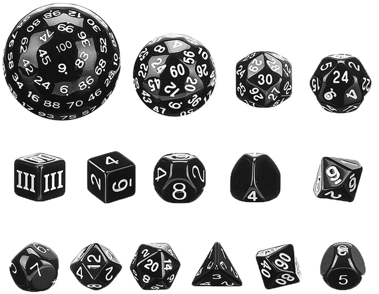 Complete Dice Set D3 D100 Black