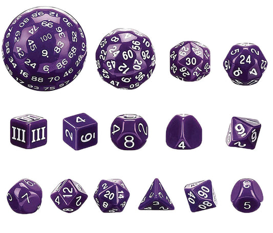 Complete Dice Set D3 D100 Purple