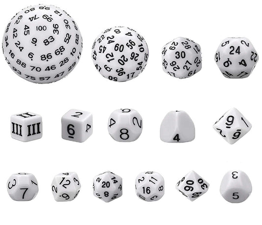 Complete Dice Set D3 D100 White
