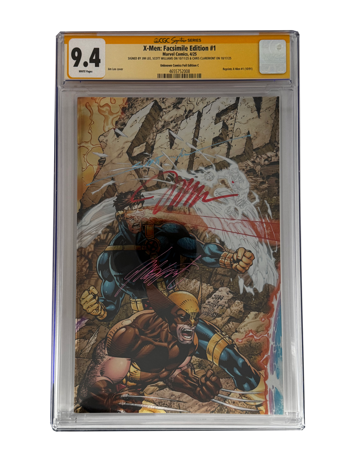 [TRIPLE SIGNED CGC YELLOW LABEL 4 PACK FOIL] X-Men 1991 #1 Facsimile Jim Lee | Claremont |  Williams Cover Var [Set #2]