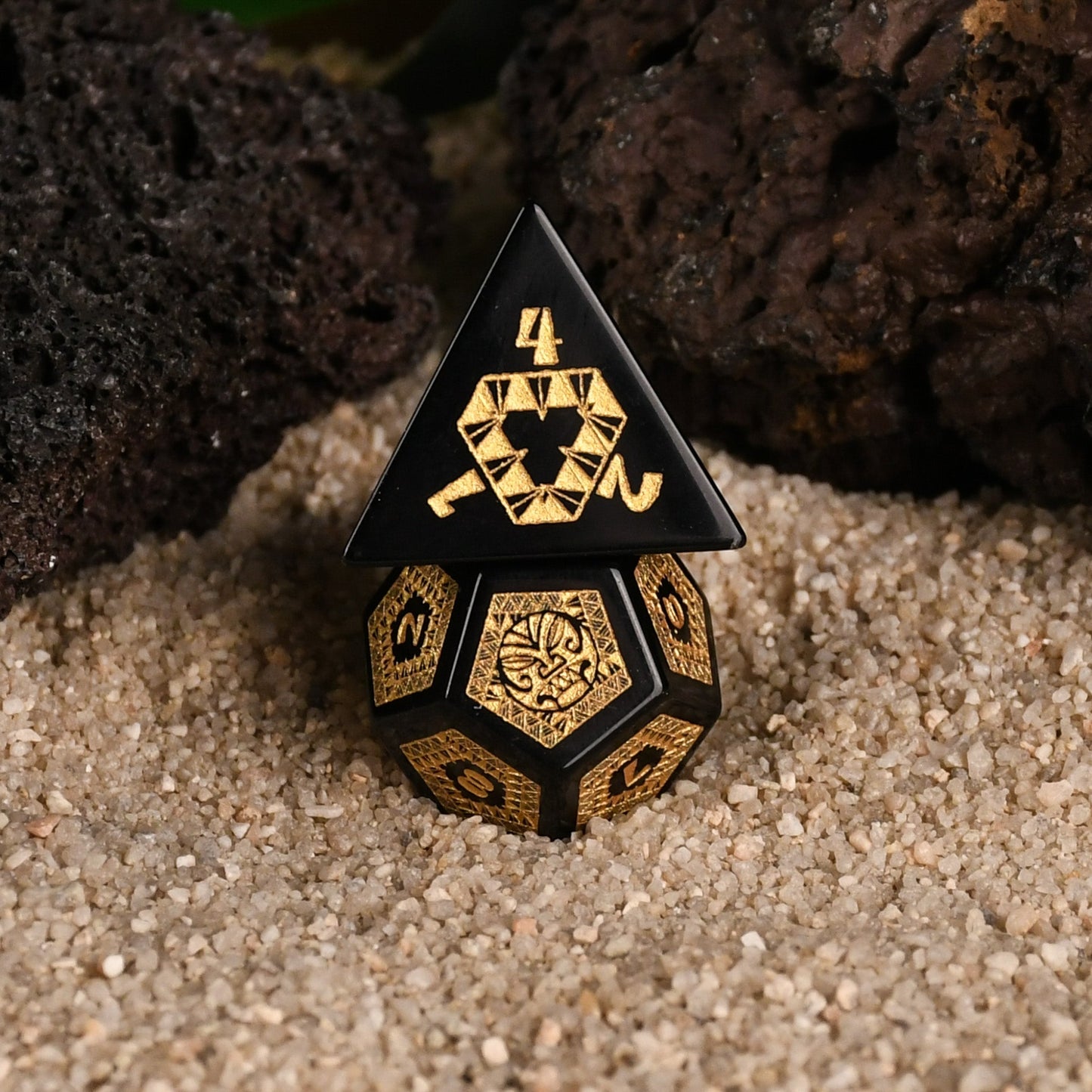 Polynesian Black Obsidian Stone Dice Set